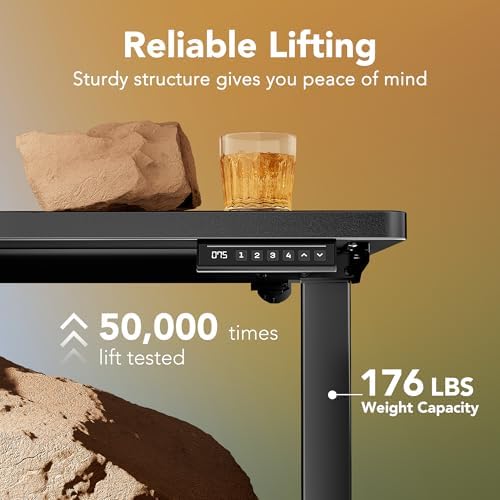 HUANUO 55x28 Inch Electric Standing Desk, Height Adjustable, Black