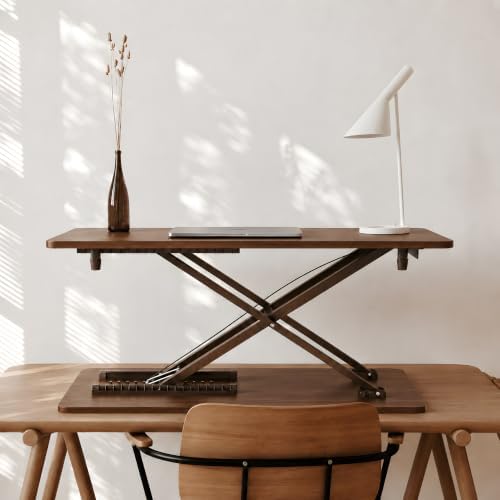 Height Adjustable Standing Desk Converter, 25.16" x 15.75", Wood Finish