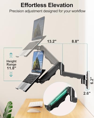 MOUNT PRO Laptop Wall Mount, 2-in-1 Monitor Wall Mount with Vented Tray for 11-17" Notebook/13-32 Computer Screen, Full Motion Adjustable Laptop Holder Stand, Laptop Arm Holds 4.4-19.8 lbs