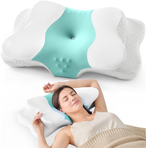 DISSA Cervical Neck Pillow for Side Sleepers Ergonomic Contour Memory Foam Pillow with Adjustable Orthopedic Neck Support for Pain Relief - Gift for Christmas & Birthdays - Green