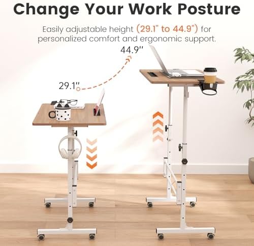 Hadulcet Small Standing Desk with Wheels, Rolling Desk Adjustable Height