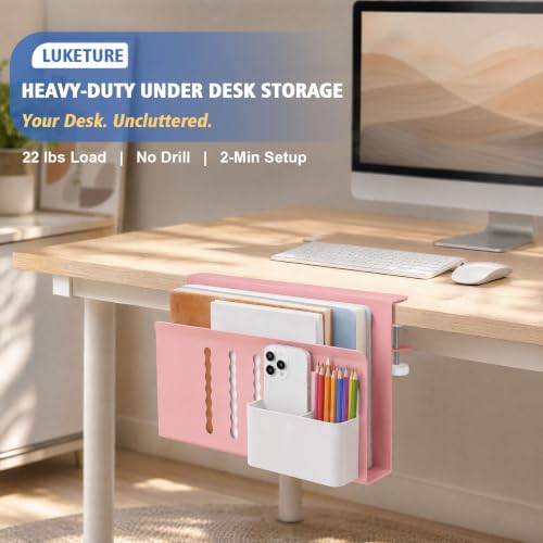 LUKETURE Desk Side Storage Laptop Holder No Drill Clamp On Organizer