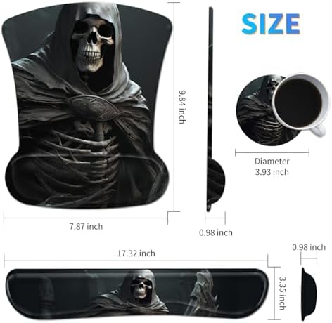 3Pcs Ergonomic Memory Foam Keyboard Wrist Rest Pad Set, Cool Skull