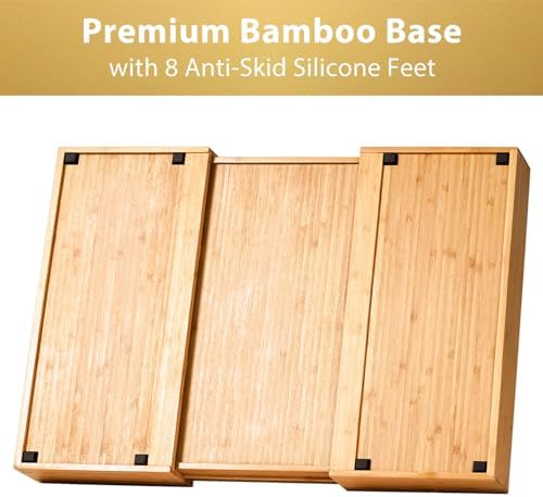 Umilife Extra Large Expandable Kitchen Siverware Utensils Drawer Organizer, 19" Deep for Big Drawer, Adjustable Bamboo Wood Drawer Divider with Curved Grooves, Cutlery Tray Flatware Holder