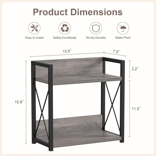Giikin Coffee Bar Accessories, 2 Tier Spice Rack for Counter, Gray Kitchen Countertop Organizer (Grey, L)