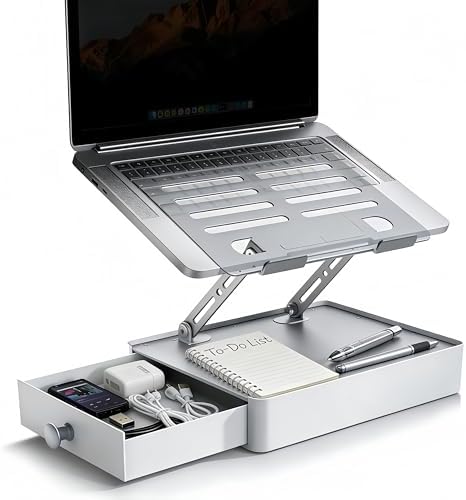 Laptop Stand with Storage Drawer, Heavy-Duty Metal Laptop Riser for Desk