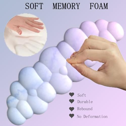 Cloud Mouse Pad and Keyboard Wrist Rest 4PCS Extended Large Desk Mat Pad Set Memory Foam Non-Slip Ergonomic Gaming Mouse Pad Wrist Support for Computer Laptop Home Office Cute Pink Blue Sky