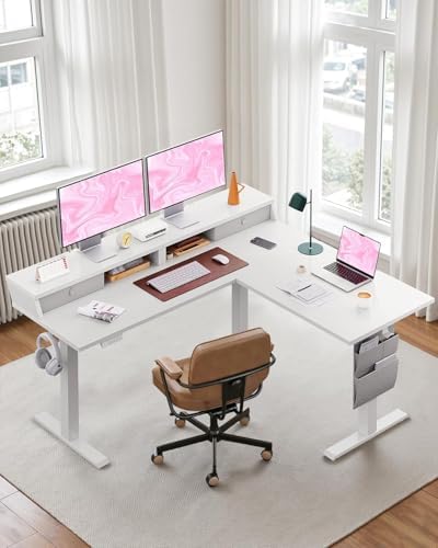 ErGear 63 inch L Shaped Standing Desk with Drawers and Storage Shelf