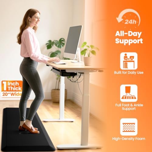 1-Inch Thick Anti-Fatigue Mat for Kitchen and Standing Desk, 20"x48", Black