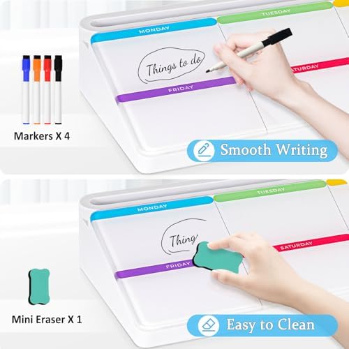 DOLLAR BOSS Glass Desk Whiteboard Calendar Small Dry Erase Board, White