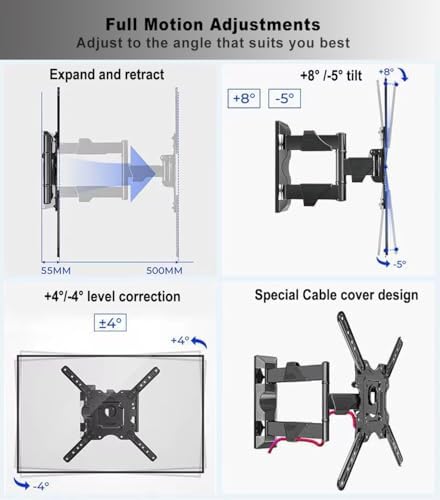 NB North Bayou TV Wall Mount, Full Motion TV Wall Bracket for Most 32-55 Inch TV/Flat Screen/LED/Monitors, Swivel Tilt with Articulating Arms, Rotating, Max VESA 400x400mm up to 60lbs