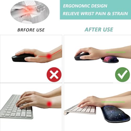 Keyboard Wrist Rest Mouse Wrist Support Set, Memory Foam Wrist Rest Pad for Computer Laptop Keyboard Mouse, Ergonomic Wrist Cushion Support for Typing Pain Relief, Gaming Home Office, Starry Sky