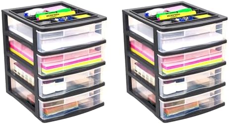Gracious Living 4-Drawer Desktop/Countertop Organizer, Black/Clear, 2 Pack