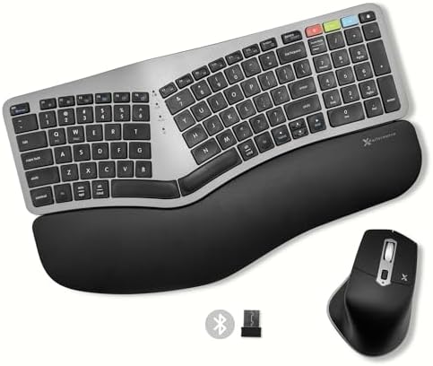 X9 Ergonomic Keyboard and Mouse Wireless Combo - Ergo Split Keyboard with Wrist Rest and Mouse, 2.4G and Bluetooth, Full-Size Wireless Carpal Tunnel Ergonomic Keyboard and Mouse for Laptop and PC