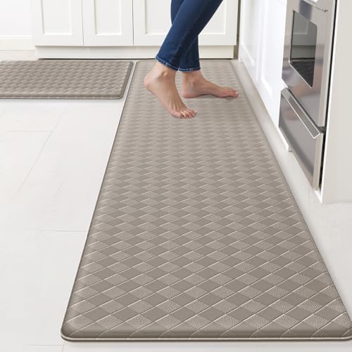 TranquilRelax Kitchen Mats, Cushioned Mats with Extra-Long Runner, Taupe