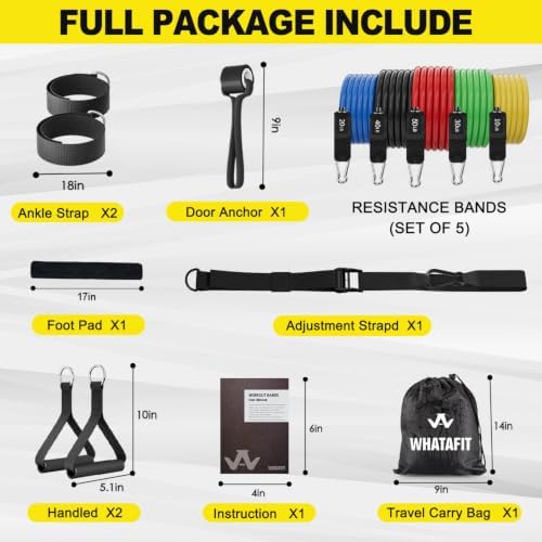 WHATAFIT Resistance Bands with Handles, 150 lb Exercise Bands Set