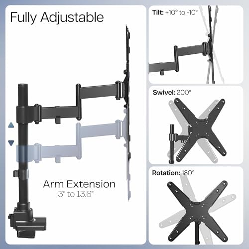 VIVO Ultra Wide Monitor and TV Desk Mount for up to 55 inch Screens, Single Television Stand with Articulating Arm, Holds up to 44 lbs, Max VESA 400x400mm, Black, STAND-V155D