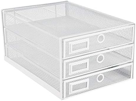 Annova Desk Organizer Wire Mesh 3 Tier Sliding Drawers Paper Sorter/Multifunctional/Premium Solid Construction for Letters, Documents, Mail, Files, Paper, Kids' Art Supplies (White)