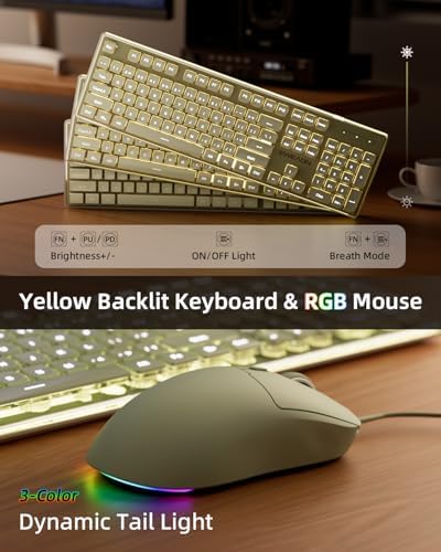 Wired Keyboard and Mouse Combo, Warm Backlit with Detachable Wrist Rest