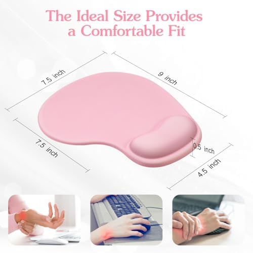 Office Mousepad with Wrist Support,9 * 7.5inch,Pink