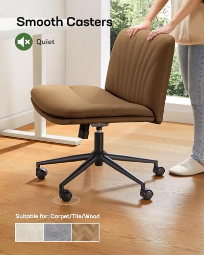 Marsail Criss Cross Office Chair with Wide Seat and Armless Design, Brown