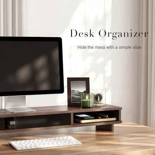Dual Monitor Stand Riser with Storage Drawer for Desk Organization