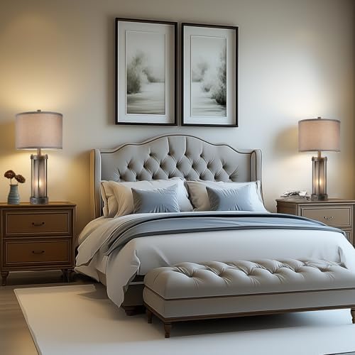 RORIA Set of 2 Rustic Table Lamps for Living Room with 2 USB Ports