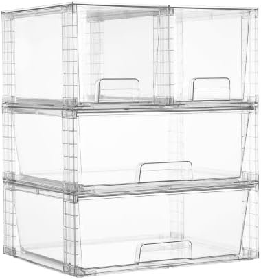Vtopmart Clear Stackable Storage Drawers, 4 Pack Wide Organizer Set