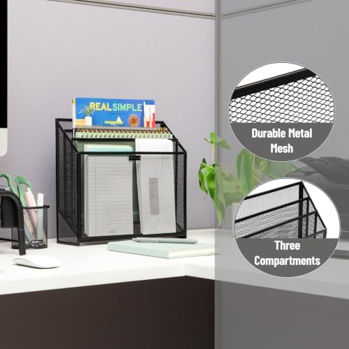 Mind Reader Vertical File Storage, Desktop Organizer, Workspace, Office, Metal Mesh, 12.5"L x 3.75"W x 11.5"H, Black