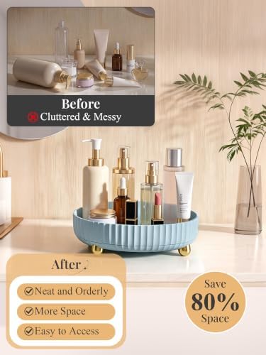 Niunuerga 360 Rotating Makeup Organizer - Perfume Vanity Skincare Tray Blue