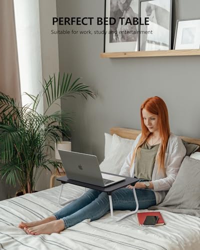 ZEAPTAC Laptop Bed Desk, Foldable Lap Desk, Portable Lap Table, Bed Table, Laptop Stand, Lightweight & Mini Table for Breakfast/Picnic/Drawing/Couch/Floor - Black