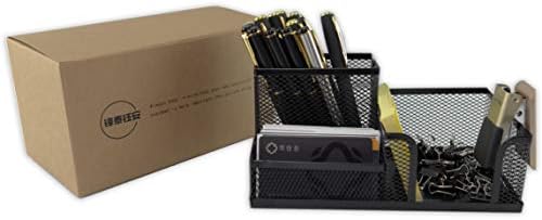 Fengtaiyuan T04, Black Metal Wire Mesh Pencil Holder, Desk Organizer (Black-T04)