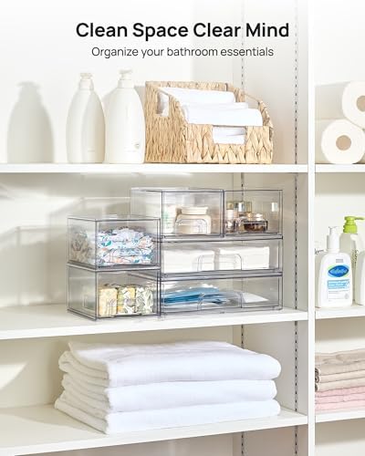 Vtopmart Stackable Storage Drawers Set of 6, Plastic Organizer Bins