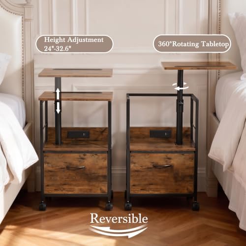 Faesun Night Stand with Charging Station & Swivel Top, Brown