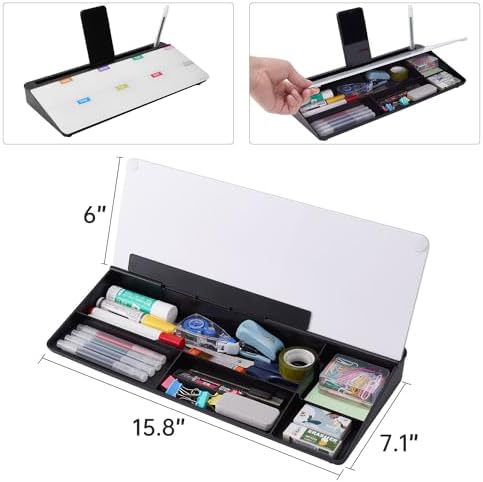 TSJ OFFICE Whiteboard Weekly Dry-Erase-Board - Desktop White Board Calendar Desk Organizers with Accessories Computer Keyboard Stand with Drawer, for Office, Home, School Supplies - Black Calendar