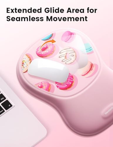 Meatanty Pink Ergonomic Mouse Pad with Wrist Rest Support, Comfortable Mousepads with Memory Foam,Non-Slip Base Wirst Rest Mouse Pad for Desk, Office Work, Home, Gift for Friends, Famliy, Dessert Pink