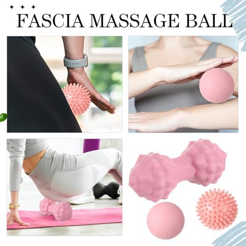 Seenelling 6 Pcs Muscle Foam Roller Set Massage Ball Stick Strap, Pink