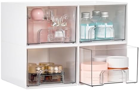 Vtopmart 4 Pack Small Stackable Storage Drawers, White