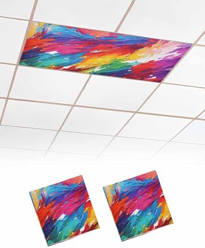 Red Blue Rainbow Brush Abstract Graffiti Street Art Magnetic Fluorescent Light Covers for Ceiling Lights 2 x 4 Feet,Office Classroom Kitchen Drop Ceiling Light Covers Filters Shade Panel 2 Packs