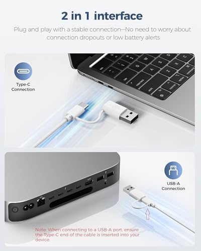 TECKNET Wired Keyboard for Mac, USB & Type-C Dual Interface, Silent Click