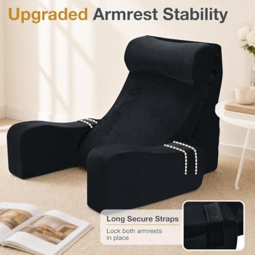 Sasttie 15-25 inch Adjustable Reading Pillow with Armrests, Black