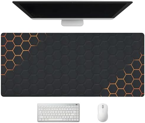 Extended Honeycomb Desk Mat, XXL Large Gaming Mouse Pad, Gold Glowing Pattern Stitched Edges Waterproof Non-Slip Rubber Base for Computer Keyboard Laptop Work Home Office 35.4"x15.7"