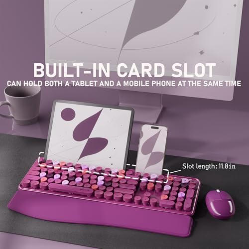 UBOTIE Wireless Keyboard and Mouse Combo, Phone Holder (Rosy-Road)