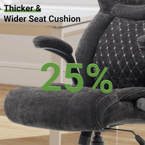 Office Chair, Big and Tall Executive Chair with Air-Lumbar Support, Breathable Desk Computer Chair with Adjustable Flip-up Armrests, Wide Cushion Seat Swivel Home Office Chair