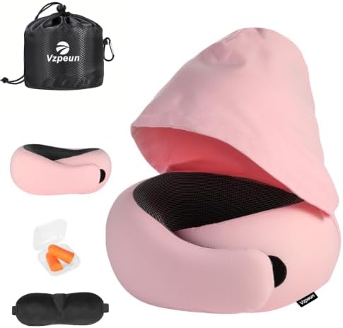 Travel Pillow - Hooded Neck Pillow Airplane Memory Foam Filling