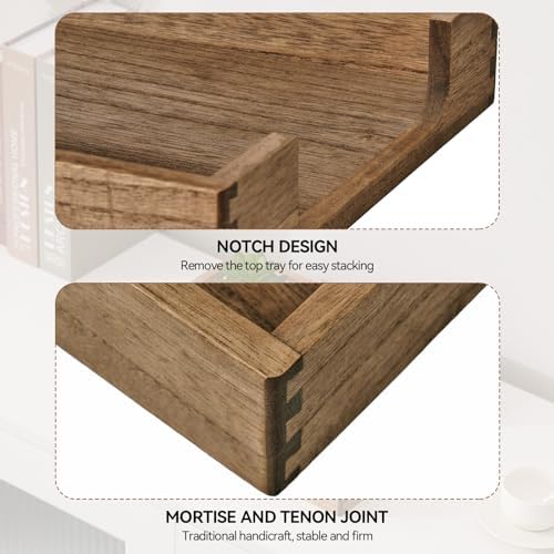KIRIGEN Wooden Letter Tray, Single-Tier Paper Organizer for Desk, Brown TP