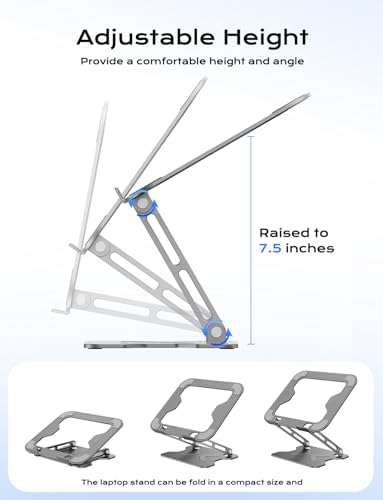 JCZT Adjustable Laptop Stand for Desk, Metal Foldable Laptop Riser, Grey