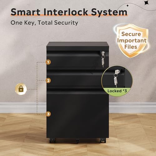 DEVAISE 3 Drawer Mobile File Cabinet with Lock, Required Assembly