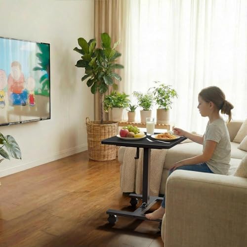 WINAZ Small Portable Laptop Rolling Desk - 24 Inch Mobile Computer Desk Adjustable Height with Wheels for Small Spaces Home Office, Kids Couch Desks Side End Table, Black
