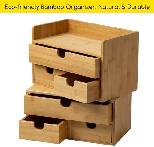 MEEDEN Bamboo Desk Organizer with Drawers: Storage Container with Shelf